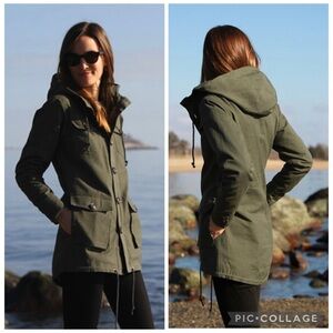 Bridge & Burn Long 💯% Cotton Hooded Button Up Jacket Women’s size small